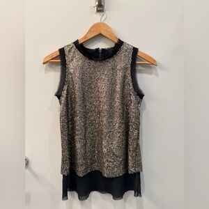 Xhilaration Gold and Black Sequin Top with Zip Back - XS Like New